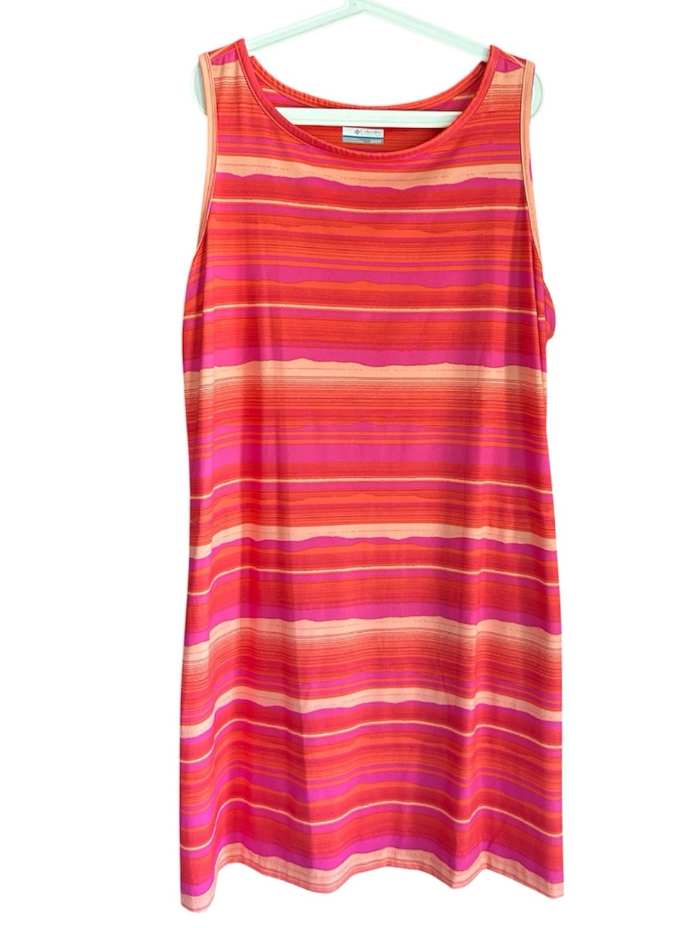 Columbia Sleeveless Midi Dress in Pink and Orange Stripes